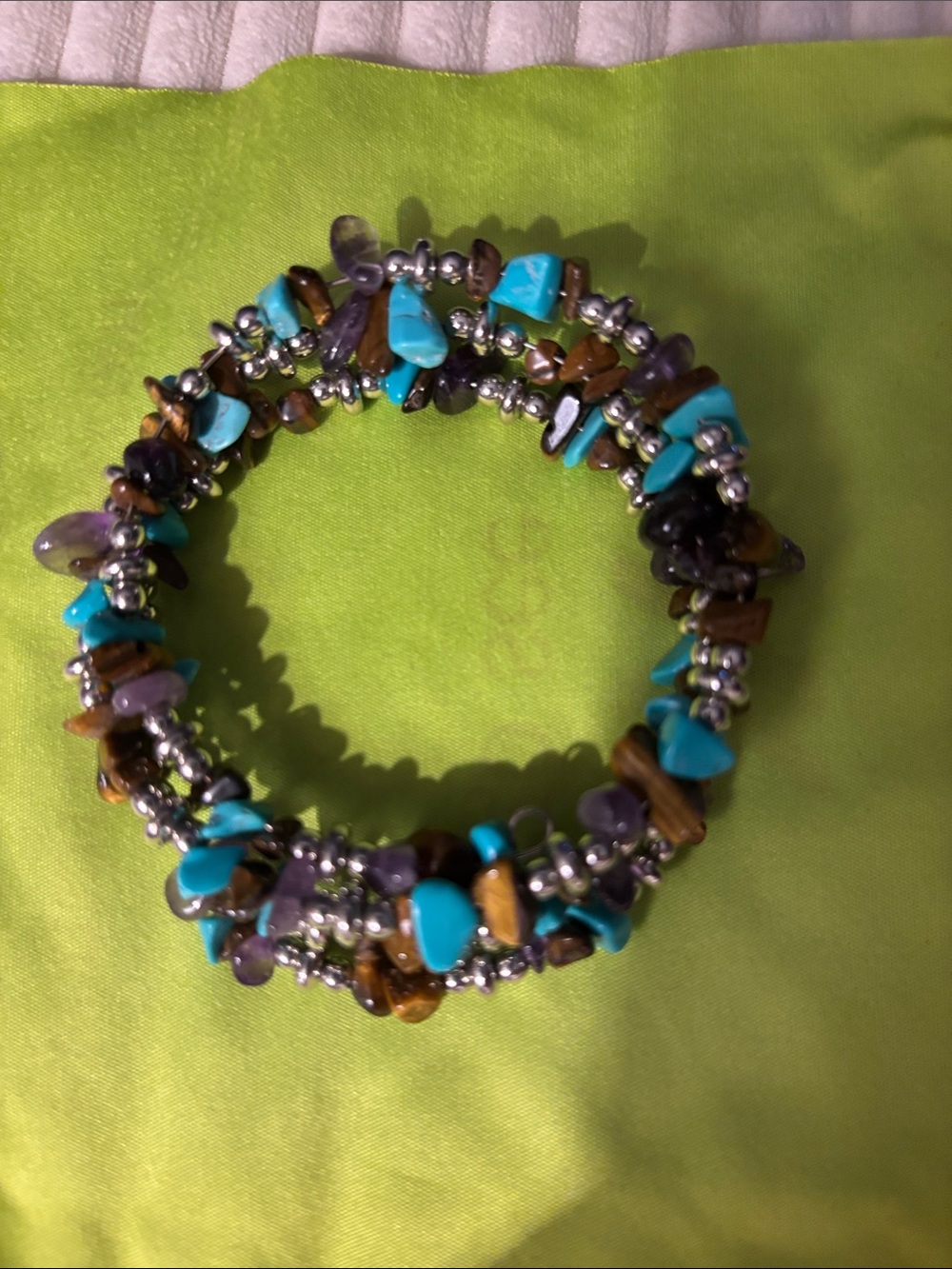 Turquoise, Amethyst & Tiger Eye Stretch Beaded Bracelet